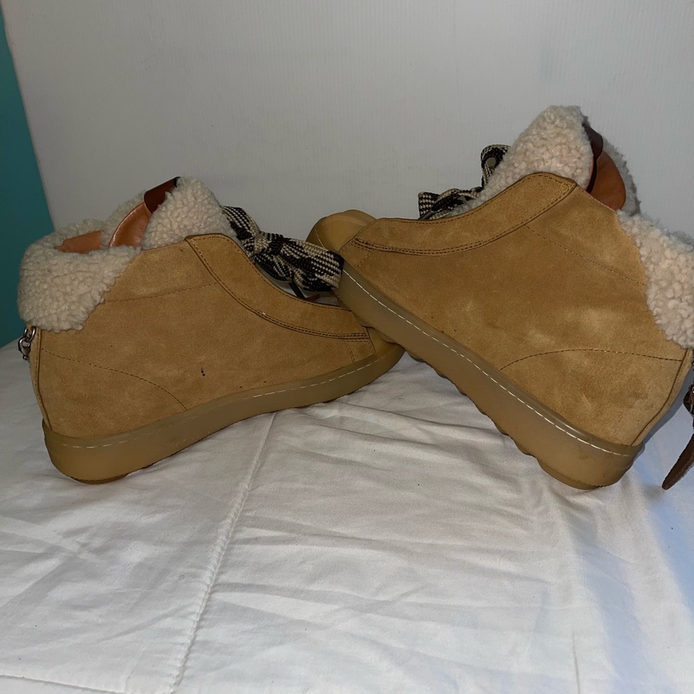Coach Beige Suede Shearling Sneakers